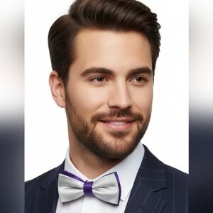 Edward Armah Bow Tie Purple Silver Silk Ribbed Adjustable Hook Butterfly